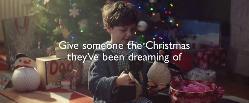 John Lewis Christmas Advert with quote "Give someone the Christmas they've been dreaming of".