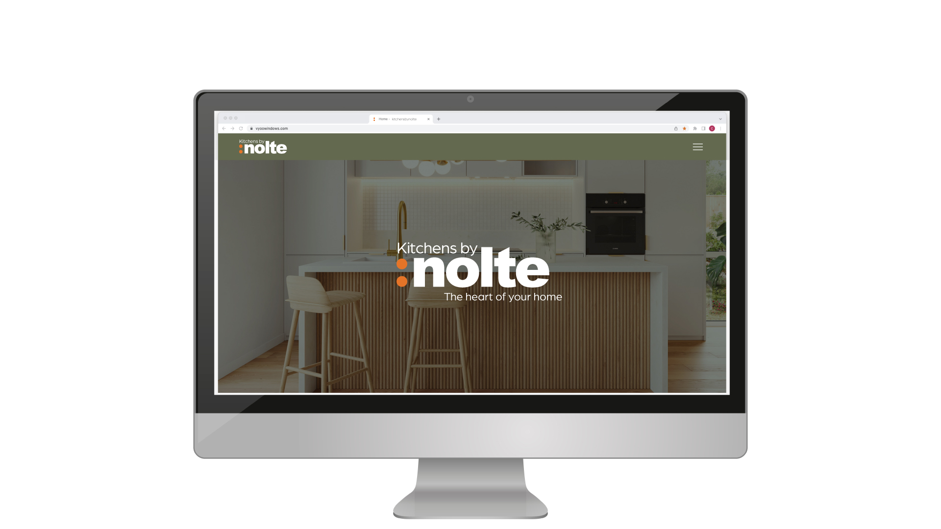 Kitchens by Nolte website on a computer mockup designed by Bopgun Design